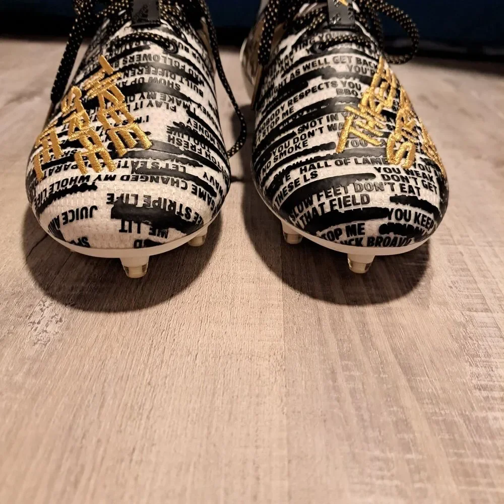 ADIDAS Adizero 8.0‎ White Black Metallic Gold Molded Football Cleats Size 10.5